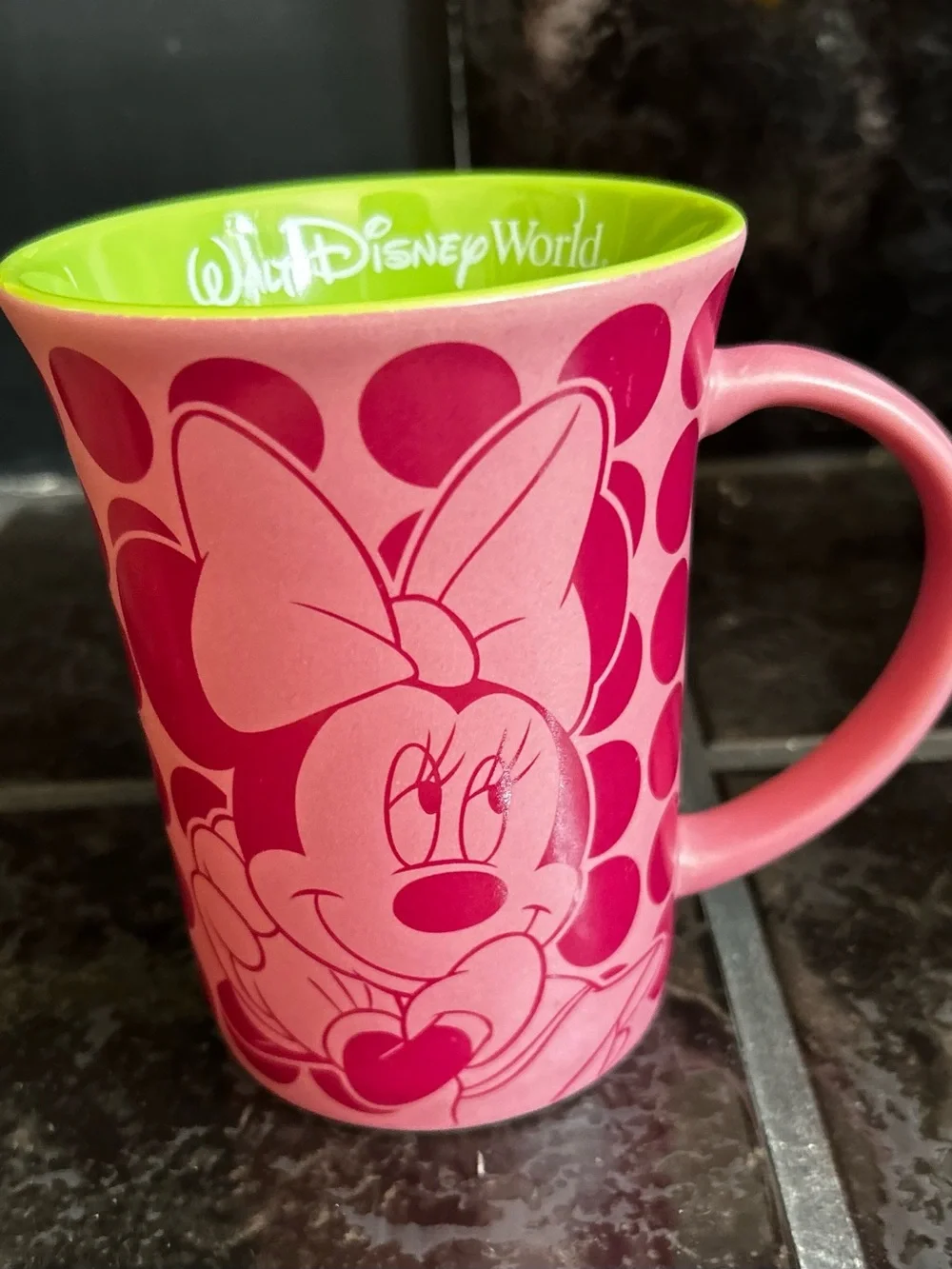 Walt Disney World Minnie Mouse Pink Polka Dot & Lime Green Mug Authentic
